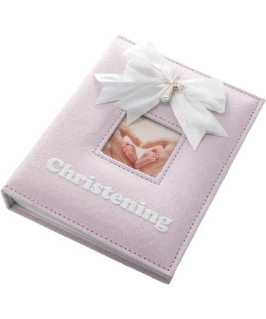 Pink Faux-Silk Christening Photo Album with Double Bow and Silver Plated Cross - Holds 60 6x4 Pictures - Ideal Gift for Baby Girl - Buy Online on SooperMarket.com