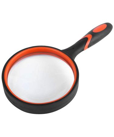 Magnifying Glass 10X Handheld Magnifier for Reading Maps Thickened Rubbery Frame Perfect for Seniors and Kids (Orange)