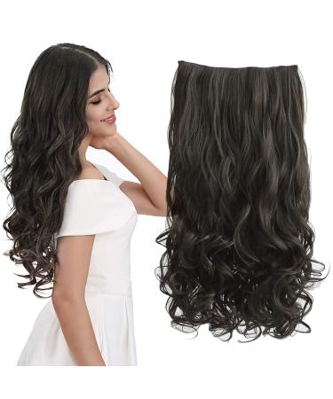 REECHO 20" 1-Pack 3/4 Full Head Curly Wave Clips in on Synthetic Hair Extensions Hairpieces for Women 5 Clips 4.5 Oz per Piece - Black brown 20 Inch (Pack of 1) Black Brown