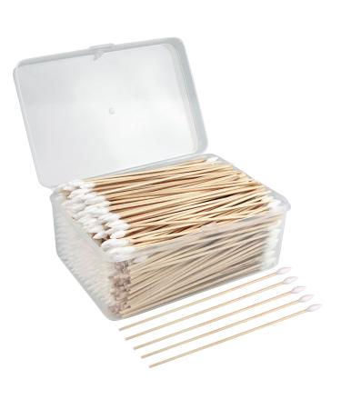 6 Inches Pointed Cotton Swabs with Storage Case Precision Tip Cotton Swabs with Wooden Sticks Cotton Tip Applicators for Makeup Gun Cleaning Electronic Jewelry Cleaning (500 ct Pointed)