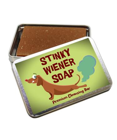 Gears Out Stinky Wiener Soap Bar in Gift Tin Set Coffee Scented Soap for Adults Hands Body Stocking Stuffers for Men White Elephant Weener Dog Lovers Bath