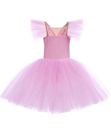 Girls Toddler Ballet Leotards with Glitter Tulle Skirt & Ruffle Sleeves | 2PCS Tutu Dress Set | Pink | 7-8 Years - Buy Online on SooperMarket.com