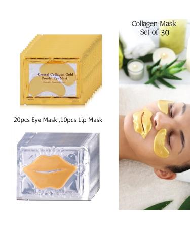 Gold Eye Lip Mask Set - 20pcs Under Eye Patches & 10pcs Collagen Lip Masks - Hydrating Treatment for Dry Lips and Dark Circles - Buy Online on SooperMarket.com