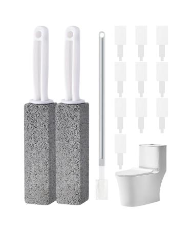 2Pack Pumice Cleaning Stone with Handle Toilet Bowl Cleaner Brush with Disposable Crevice Brush And Replacement Heads for Kitchen/Bath/Pool/Household Cleaning Limescale Deposits Mildew & Grills White+grey