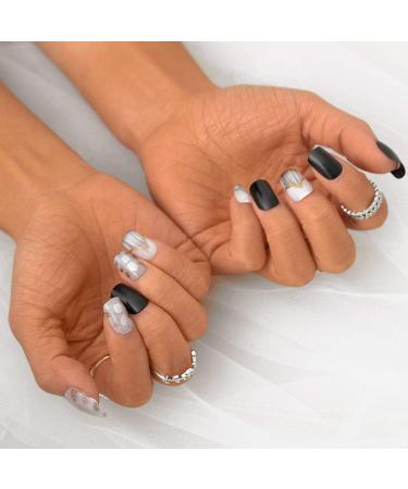 Sethexy Square Black False Nails - 24 Medium Acrylic Nail Tips for Women & Girls | Banish White Fingernails - Buy Online on SooperMarket.com