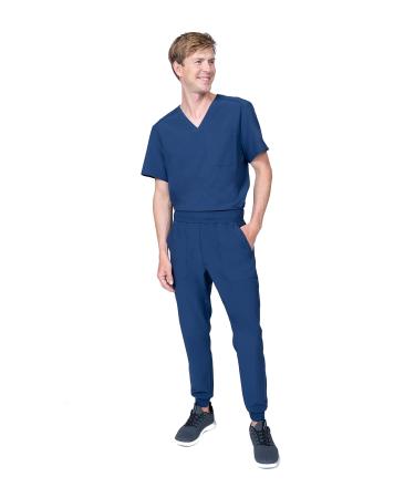 Mens Scrub Set V-Neck & Jogger 5 Pocket 4-Way Stretch for Medical Nursing Dentist Elements Select ES2946 X-Large Navy
