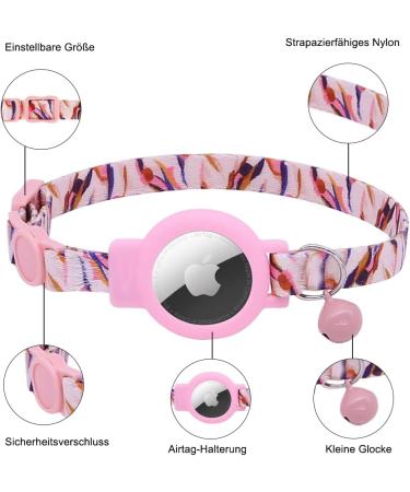 Mouyou Airtag Cat Neck Band - Adjustable Soft Nylon Collar with Bell & Silicone Holder - Pink Pattern C4 (22-34cm) - Buy Online on SooperMarket.com