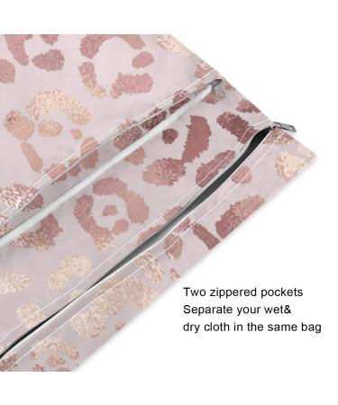 Pastel Pink Leopard Print Wet Dry Bags Set - Waterproof Reusable Diaper Bag for Travel & Beach - 2pcs - Buy Online on SooperMarket.com