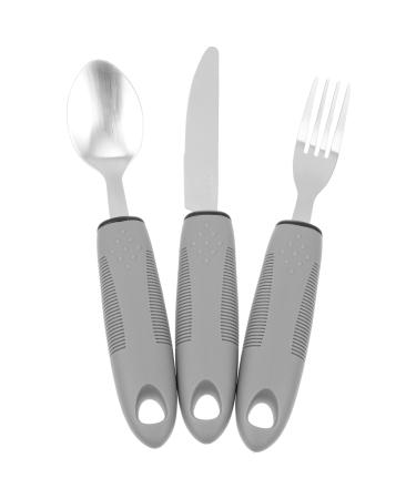 Adaptive Utensils Built up Fork Spoon Rocker Knife Easy Grip Silverware for Adults Elderly Weak Hand Patients Disabled Light Grey 3 Piece Set (Color : Light Grey)