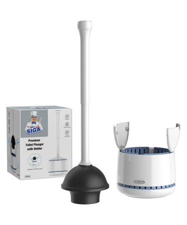 MR.SIGA Toilet Plunger with Holder, Heavy Duty Toilet Plunger and Holder Combo for Bathroom Cleaning, White