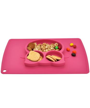 Silicone Divided Toddler Plates - Portable Non Slip Suction Plates for Children Babies and Kids BPA Free FDA Approved Baby Dinner Plate with Spoon Fork 7owl-red