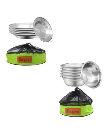 Bisgear Stainless Steel 6pcs 10.25inch Divided Plates + Bowl Outdoor Dinnerware Set BPA Free Round Plates for Backpacking Hiking Picnic & BBQ