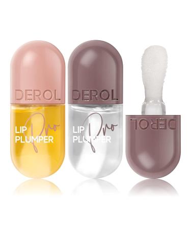 2 PCs Lip Plumper Set - Natural Makeup Lip Gloss & Serum for Fuller Hydrated Lips | Derol Lip Plumper - Buy Online on SooperMarket.com