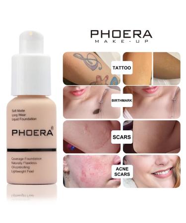 Phoera Full Coverage Foundation Soft Matte Oil Control Concealer 30ml, 24HR Long Lasting, with Makeup Primer for Flawless Finish - 102 Nude & Primer - Buy Online on SooperMarket.com