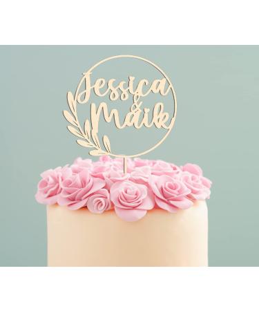Personalized Wood Cake Topper | Custom Name Engraved Natural Birch Decoration for Weddings & Engagements - 15cm - Buy Online on SooperMarket.com