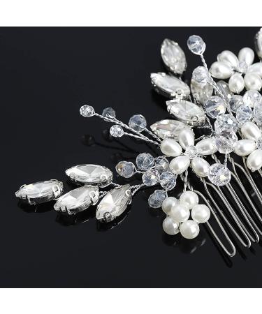 Unicra Bridal Wedding Hair Comb | Silver Pearl & Crystal Accessories for Women & Girls - Buy Online on SooperMarket.com