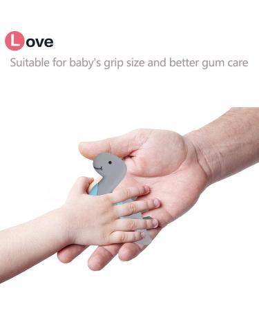 BigSpinach Soft Grey Dinosaur Teether & Pacifier Clip Set - Valentines Day Gift for Baby Boy | Silicone Teething Toy & Chew Toys - Buy Online on SooperMarket.com