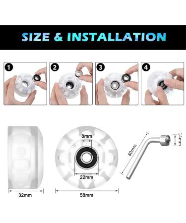 Luminous Light Up Roller Skate Wheels with Bearings - 4 Pack | 32mm x 58mm | Outdoor Double Row Skating and Skateboard - Buy Online on SooperMarket.com