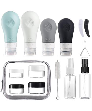 Gemice Travel Bottles for Toiletries, TSA Approved Travel Containers Leak Proof Silicone Squeezable Travel Accessories Set 2oz 3oz for Shampoo Conditioner Lotion Body Wash (16 Pack) Grey