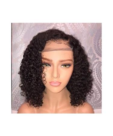 BGHJUE Short Wavy Black Heat Safe Synthetic Hair Lace Front WIGS Decent Parting Space Transparent Lace for Women (Color: Black) -Black