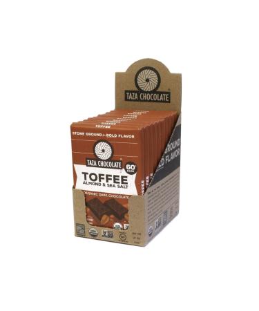Taza Chocolate Organic Amaze Bar 60% Stone Ground, Toffee Almond Sea Salt, 2.5 Ounce (10 Count), Vegan Toffee, Almond & Sea Salt 10 Count (Pack of 1)