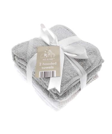 2 Soft White Elli and Raff Baby Hooded Bath Time Towel 100% Cotton Baby Gift (Grey)