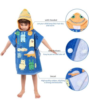 100% Cotton Hooded Bath Towel Poncho for Kids | Soft Warm Beach & Bath Towel with Big Monster Motif - Buy Online on SooperMarket.com