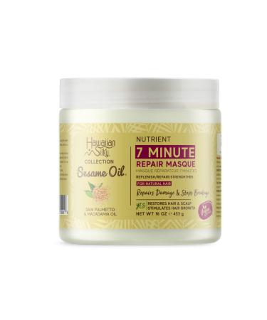 Hawaiian Silky Vegan Sesame Oil 7-MINUTE Nutrient Repair Masque with Saw Palmetto & Macadamia Oil 16 FL OZ - Replenish  Repair & Strengthen for all Hair Types