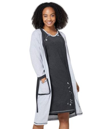HAPPY MAMA Women's Maternity Nursing Nightdress Robe Set Giraffe Print 1165 14-16 Grey & Graphite