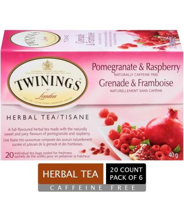 Twinings Pomegranate and Raspberry Herbal Individually Wrapped Tea Bags | Naturally Caffeine-Free Full-Flavoured Herbal Tea | 20 Count (Pack of 6) | Enjoy Hot or Iced Pomegranate and Raspberry 20 Count (Pack of 6) - Buy Online on SooperMarket.com
