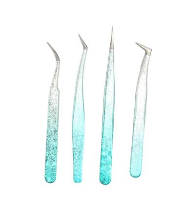 4PC Eyelash Extension Tweezers Set - Straight & Curved for Professionals & Home Use - Light Nail Art Tools - Buy Online on SooperMarket.com