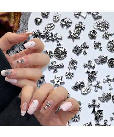 Chrome Hearts Nail Charm Metal Punk Rivet Accessories Nail Retro Cross Shape Decoration 3D Nail Art Accessories Nail Decorations (2)