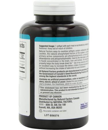 Lecithin 1200mg-Unbleached (180Capsules) Brand: Natural Factors - Buy Online on SooperMarket.com