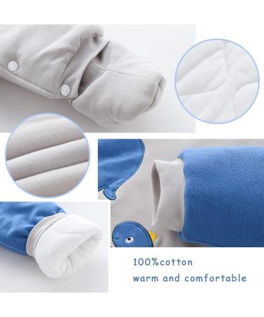 Baby Snowsuit Winter Romper | Cotton Jumpsuit with Detachable Hood | Cartoon Dinosaur Design | 6-9 Months Blue - Buy Online on SooperMarket.com