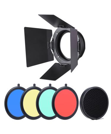 Andoer 96mm Universal Mount Metal Bardoor Barn Door Barndoor with Honeycomb Grid 4pcs Color Gel Filters for Neewer Godox 180W 250W 300W Andoer MD-250 MD-300 Studio Strobe Flash Light Monolight