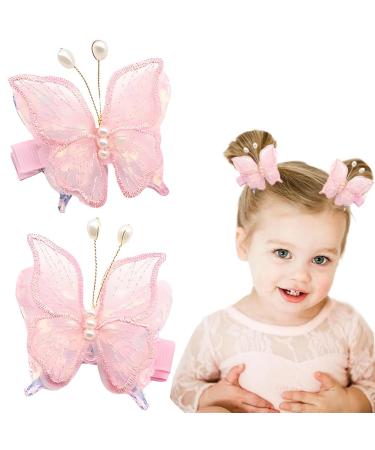 Girls Hair Clips Cute Butterfly Hair Clips girls hair accessories suitable for daily holiday parties and give gifts(pink-1pair)