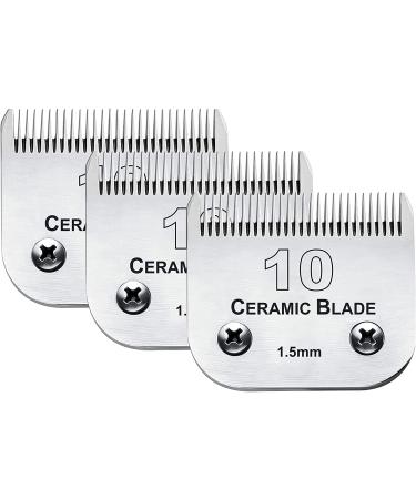 3Pack 10 Blade Dog Grooming Clipper Replacement Blades Compatible with Andis/Wahl/Oster Dog Clippers Detachable Ceramic Blade & Stainless Steel Blade 3 pieces #10