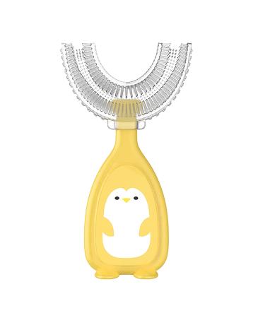 Children's toothbrushes in food quality U-shaped silicone brush head with a sweet penguin design all-out hand cleaning toothbrush 1 piece (1 Pack) Yellow
