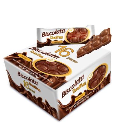 Biscolata Duomax Hazelnut Chocolate Wafer Bar Snack Cookies (16 pack - 32 Pieces)