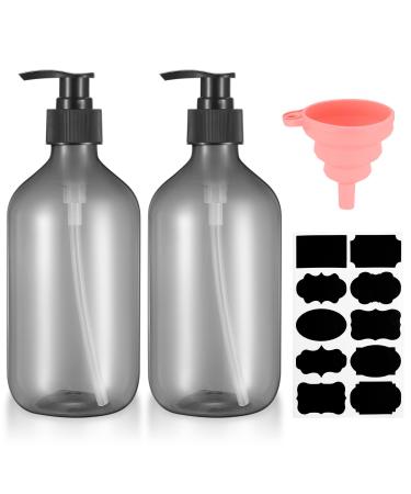 2 pieces 500 ml of shampoo bottles for filling shower gel bottle empty refillable pumping soap donor plastic for lotions shampoos with funnels labels (gray)