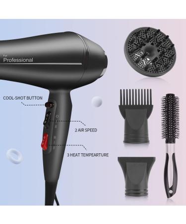 Faszin Ionic Hair Dryer - 2400W Professional Hairdryer with Triple-L Plus Heat Resistant Technology, 4 Styling Accessories Included - Black - Buy Online on SooperMarket.com