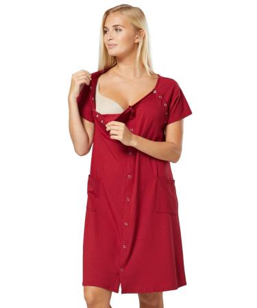 HAPPY MAMA Women's Maternity Nursing Delivery Hospital Gown Nightshirt 1029 14 Crimson