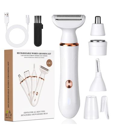 ACWOO Electric Lady Shaver Cordless 4 in 1 Electric Shaver for Women Rechargeable Painless Electric Razor Bikini Trimmer Wet and Dry Hair Removal for Face Legs Underarm Nose and Eyebrow (A) White