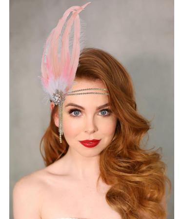 IYOU 1920s Feather Flapper Headpiece Pink Crystal Great Gatsby Headbands Rhinestone Tassel Prom Wedding Hair Accessories for Women - Buy Online on SooperMarket.com