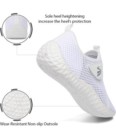 Spesoul Water Sports Shoes - Quick Dry Barefoot Aqua Shoes for Beach, Pool, Surf, Yoga - White Mesh, 8 Women/6.5 Men - Buy Online on SooperMarket.com