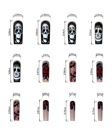 Extra Long Halloween Press on Nails - Pumpkin Ghost & Bat Design | Matte Nude Coffin Full Cover Fake Nails - 24 Pcs with Adhesive Jelly Glue - Buy Online on SooperMarket.com
