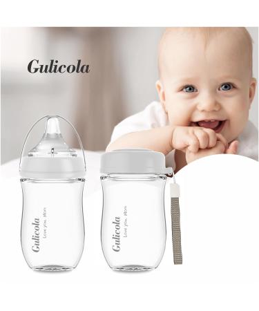 Gulicola Natural Glass Baby Bottle 5oz 2-Pack Medium Flow Anti-Colic for Breastfed Babies 3 Months+ - Grey White - Buy Online on SooperMarket.com