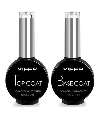 Viffa No Wisch Gel Top Coat and Base Coat 2 PCs 15ml gel nail polish base and top coat nail art design manicure gifts for home improvement and salon.