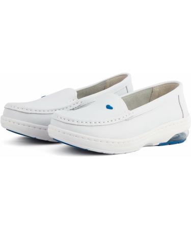 MaxMuxun Women's Non Slip Leather Nursing Shoes - Comfortable Slip-on Loafers for Restaurant Work - Blue, Size 5.5 - Buy Online on SooperMarket.com