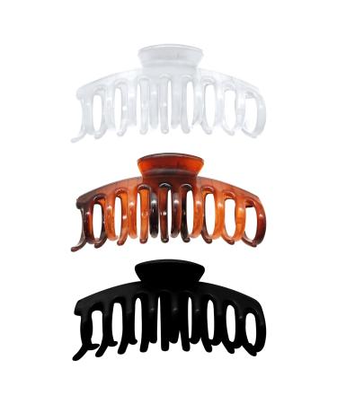 MJIYA Hair Claw Clips Hair Accessories for Women Strong Hold Large Hair Clip (Blonze+Black+Clear)
